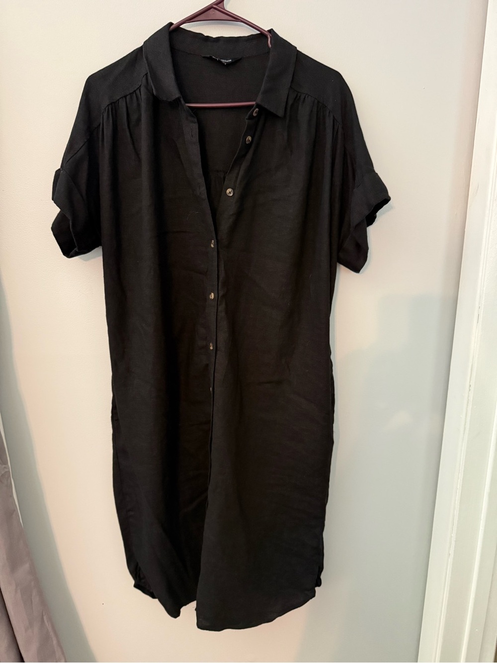 Well Worn linen blend black button down shirt dress size Large